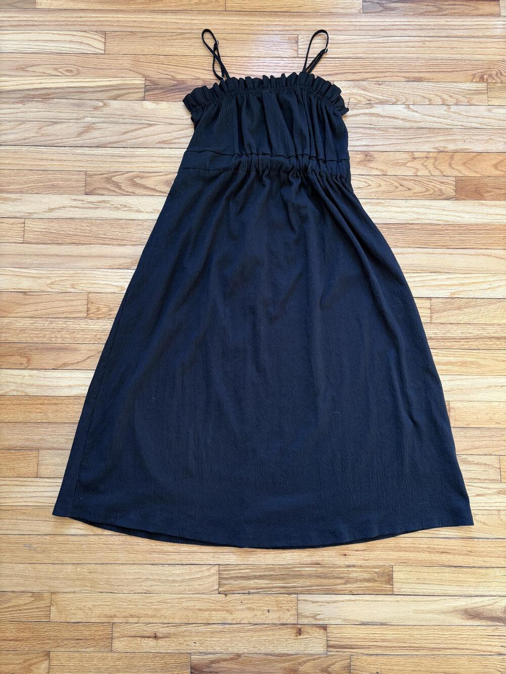 H&M Dress Womens Medium Black Smocked Ruffle Midi Sundress Summer